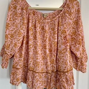 Democracy crinkle rayon boho top sz large blush pink and gold pretty!